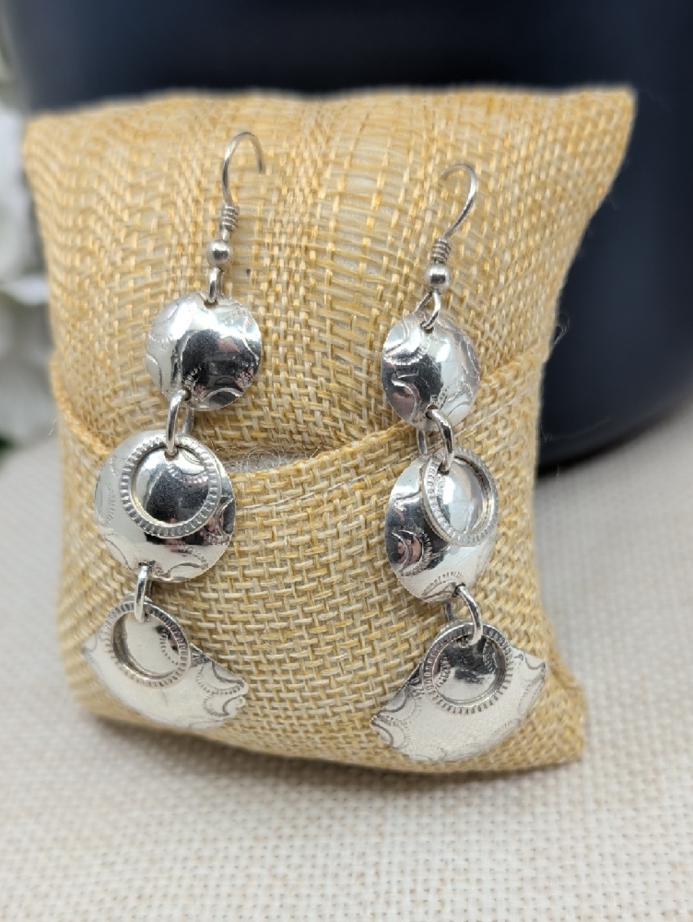 Handmade Sterling Silver Seashell Dangle Earrings Florida Keys Artisan - Picture 3 of 17